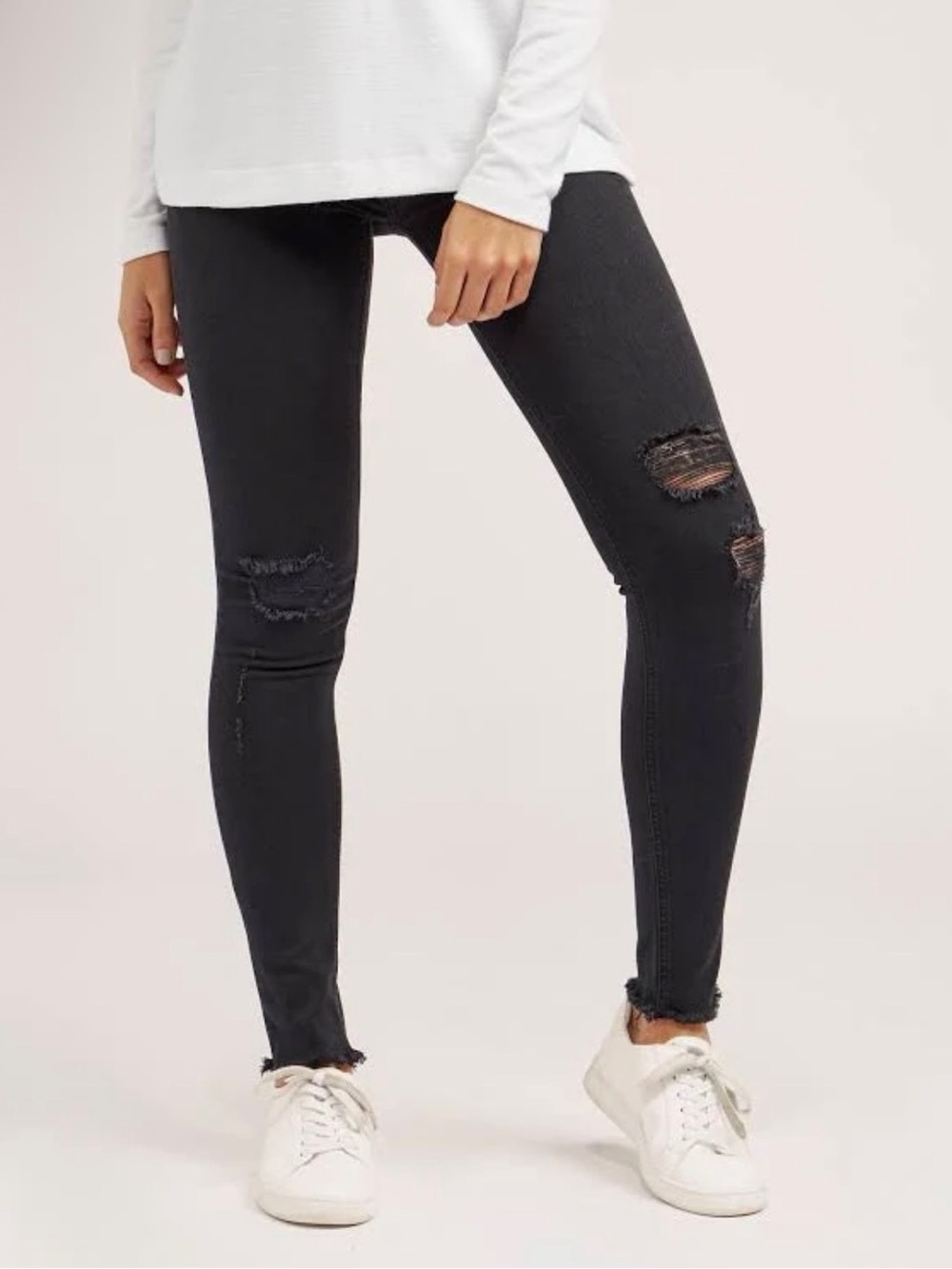 rag & bone Nina High Rise Skinny Jeans Black Distressed Raw Hem Size 27